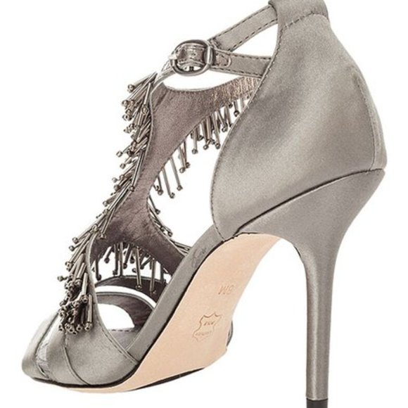 NWT/NIB Leon Max | Gray Samba Beaded T-Strap Sandal -8.5 - Picture 3 of 10